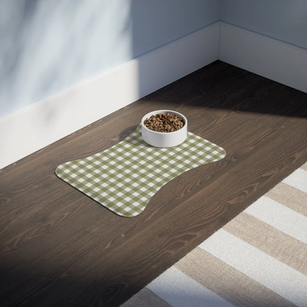 Bone Shape Gingham Pet Feeding Mats for Stylish Pets, Dog Bowl Mat, Feeding Mat